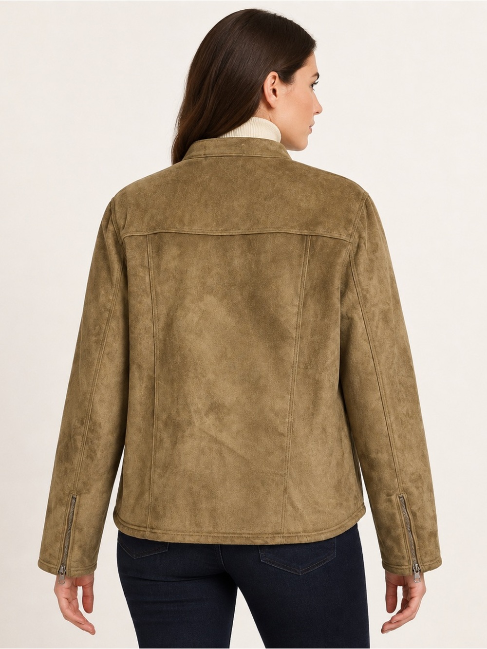 Lauren Ralph Lauren Women’s Faux Suede Sherpa Lined Moto Jacket Brown XL - Picture 2 of 14